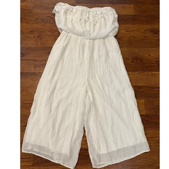 Kings Road White Embroidered Strapless Wide Leg Jumpsuit Bridal Sophistication - Picture 2 of 9